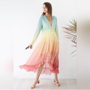Multicolored Tiered Sundress with Plunge Neckline